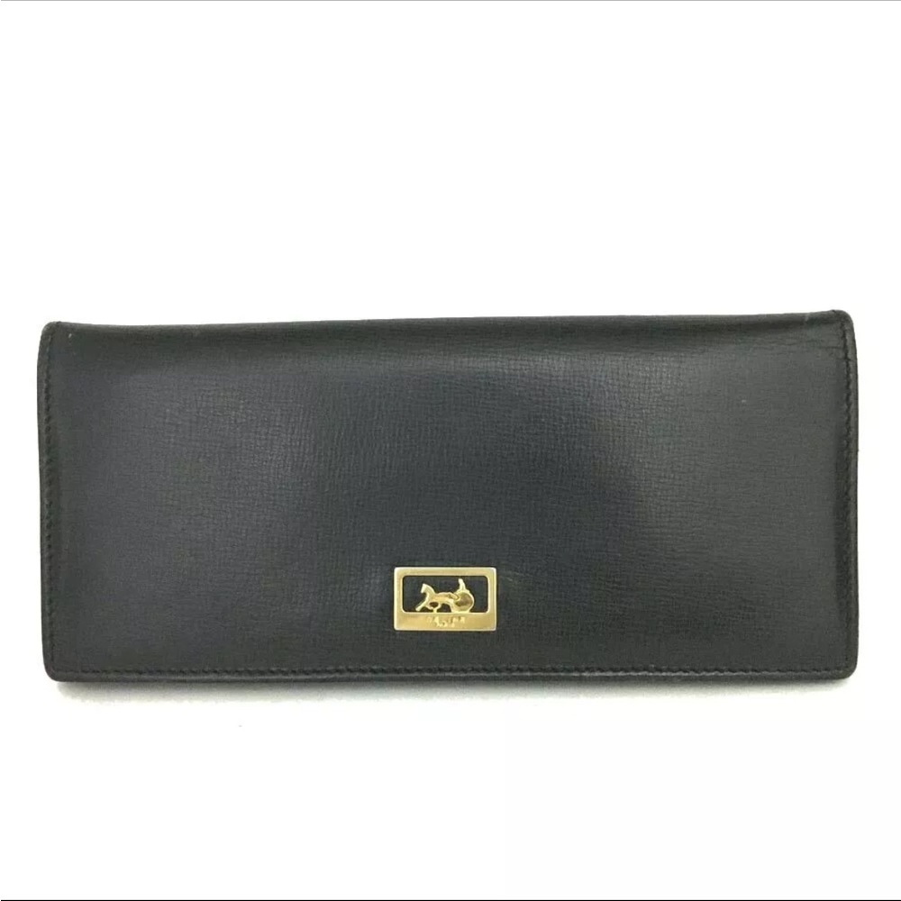CELINE Horse carriage Long Wallet Black Accessory Vintage